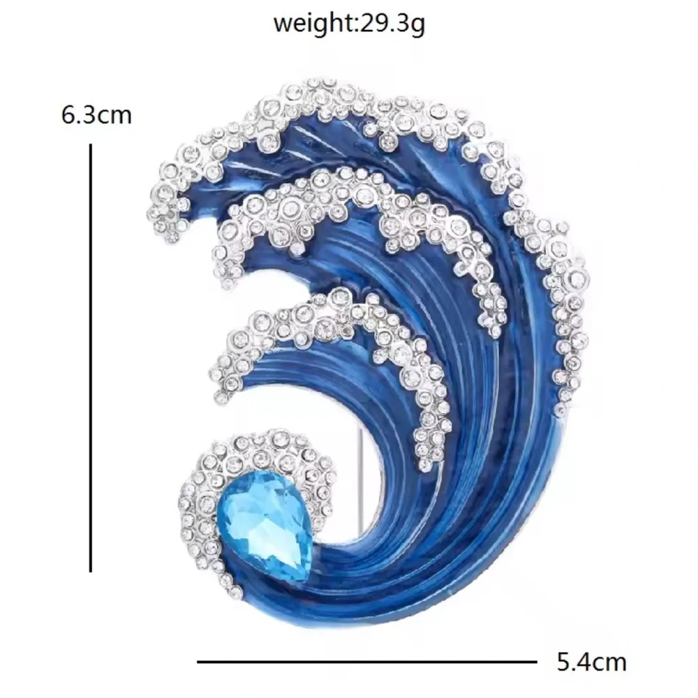 Blue Silver Wave Crystal Brooch - Picture 5 of 7